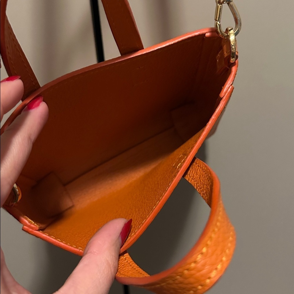 Fiori Orange Leather Mini Crossbody Handbag - Picture 3 of 5